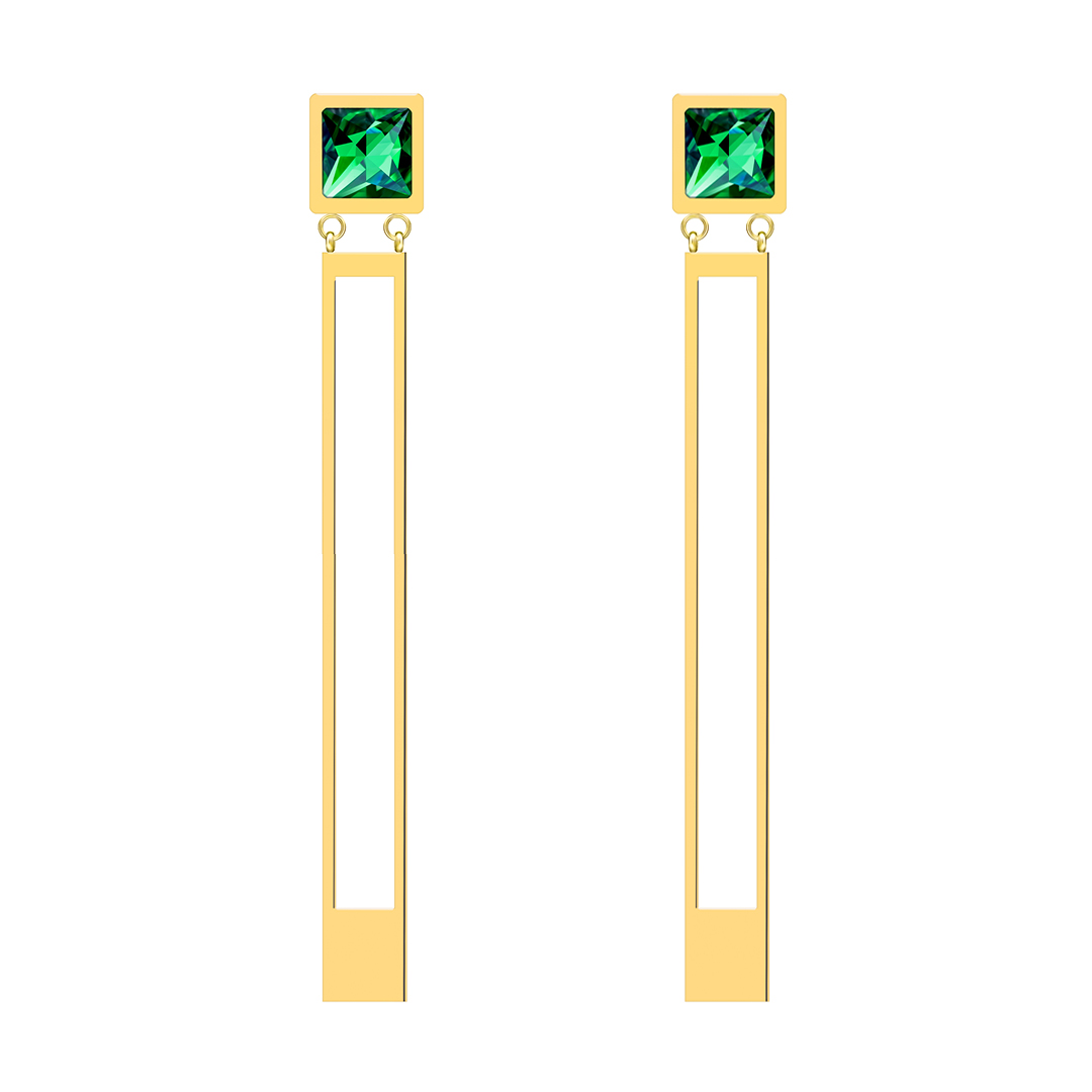עגילי פלדה בציפוי זהב Straight קריסטל ירוק Preciosa® 7393Y66