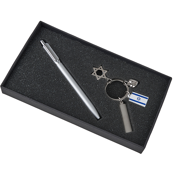 מארז מחזיק מפתחות לב עם עט / מגן דוד / דגל ישראל / לוחית