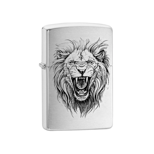 מצית Zippo כסף עם אריה שואג – חריטה אישית ואחריות לכל החיים